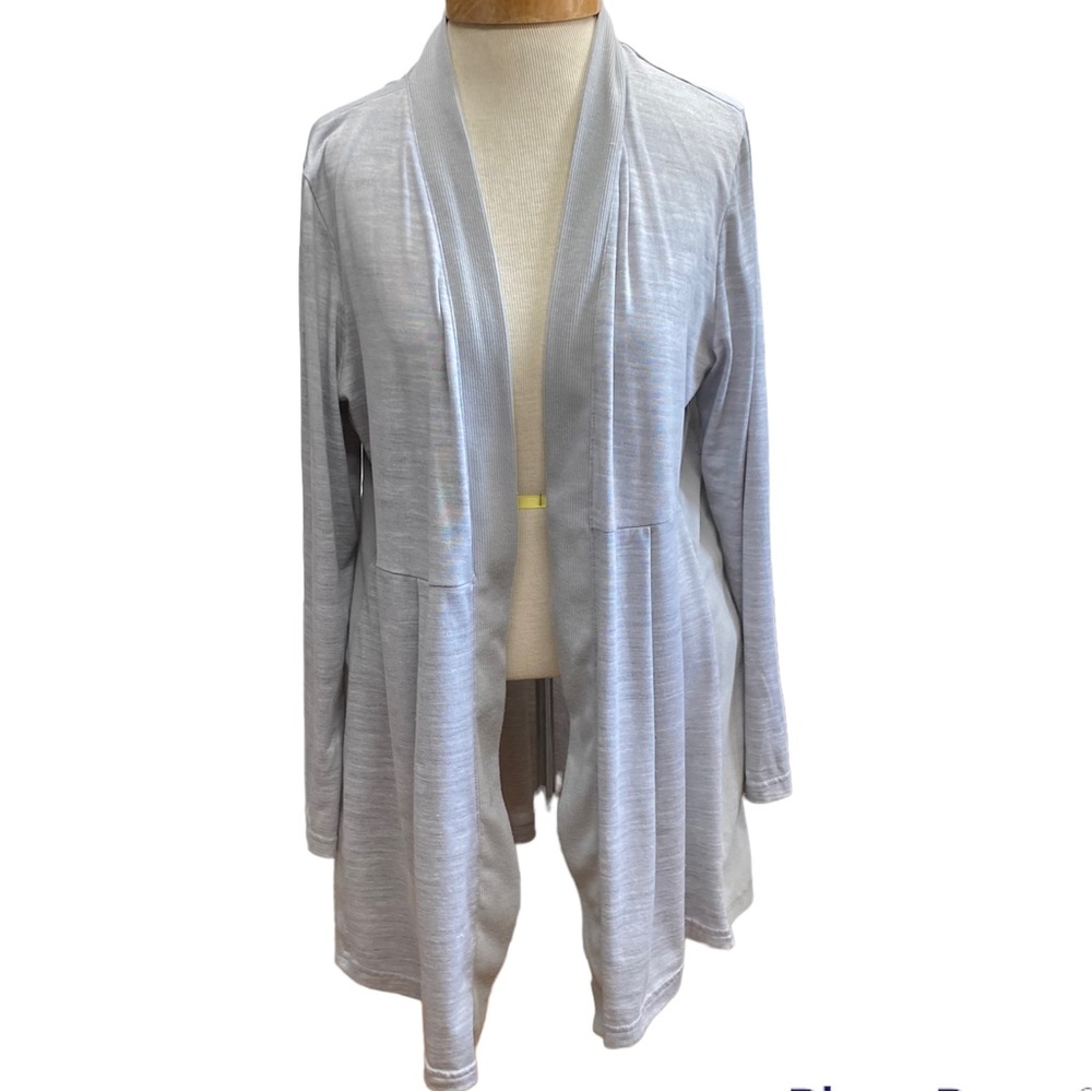 Muk Luks Butter Soft Knit Open Front Cardigan Size M Silky Soft Gray Thumb Holes